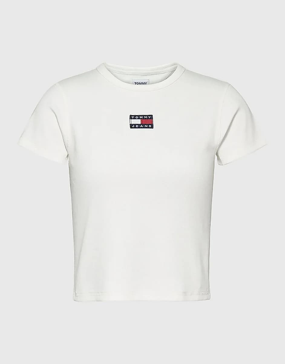 Tommy Jeans - Áo Thun Nữ Tay Ngắn TJW Baby Crop RIB Center Badge - ECRU