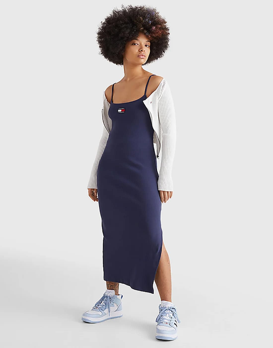 Tommy Jeans - Đầm Nữ TJW Strappy Badge Rib Midi Dre - TWILIGHT NAVY
