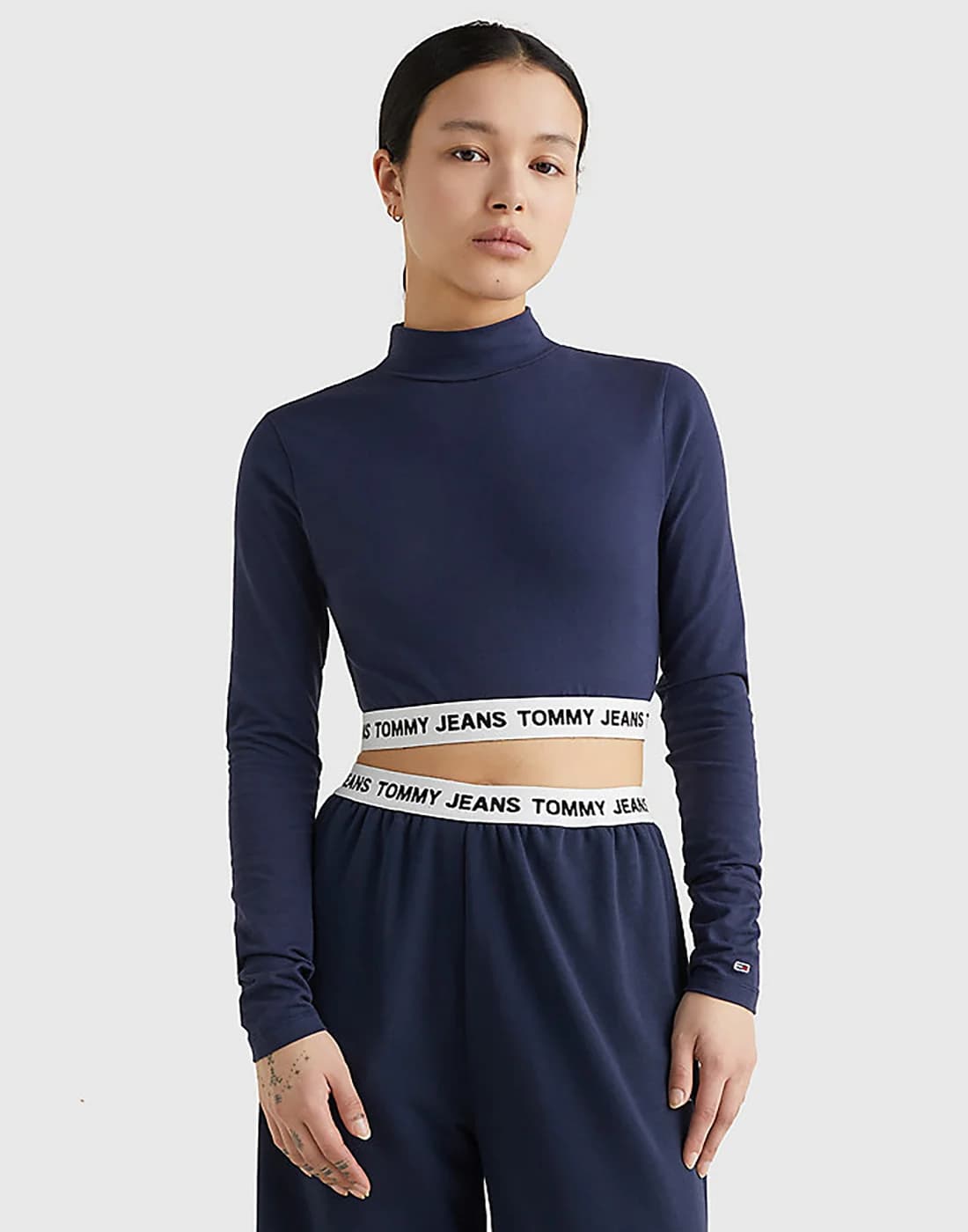 Tommy Jeans - Áo Thun Nữ Tay Dài TJW Crop Logo Waistband LS - TWILIGHT NAVY
