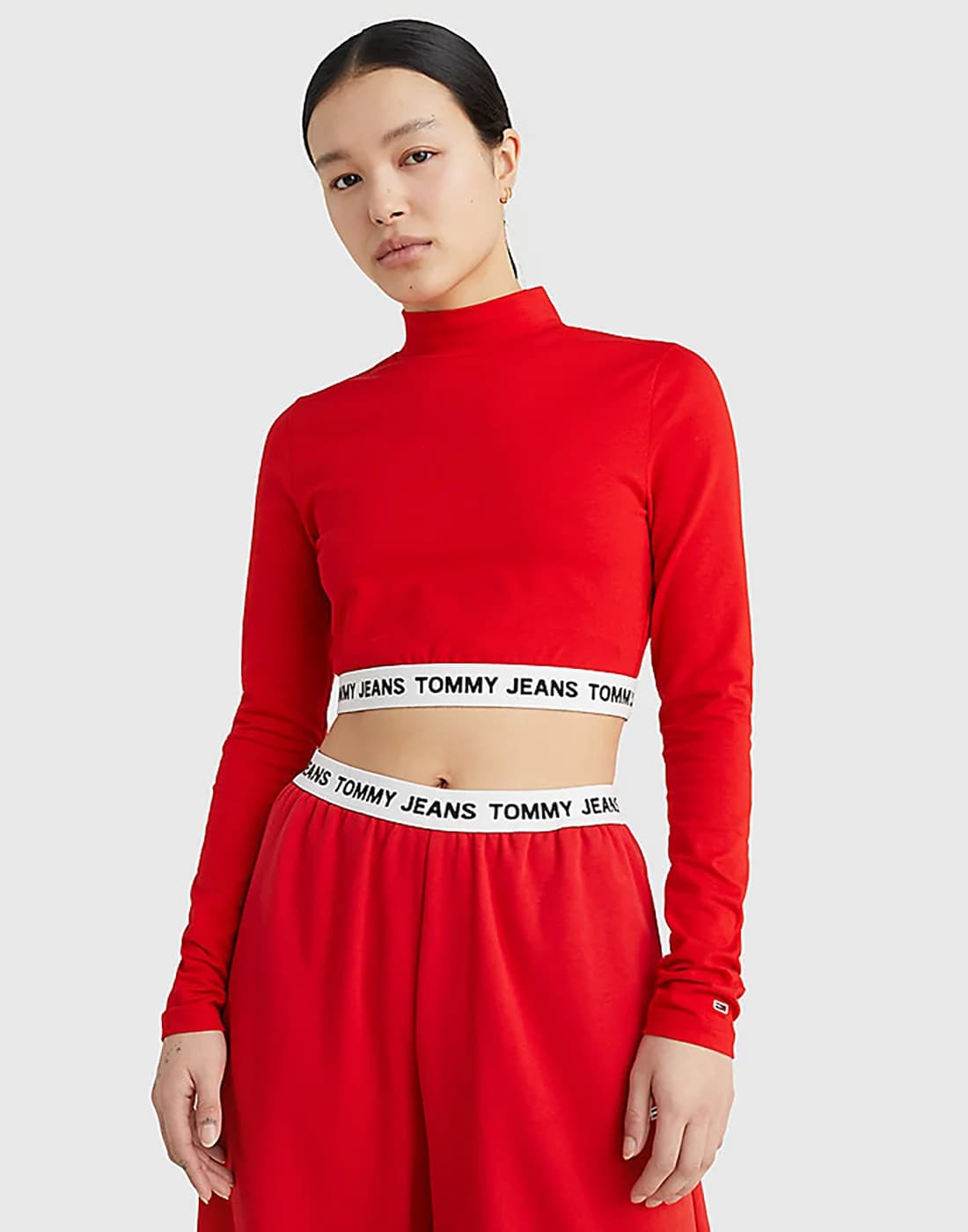 Tommy Jeans - Áo Thun Nữ Tay Dài TJW Crop Logo Waistband LS - DEEP CRIMSON