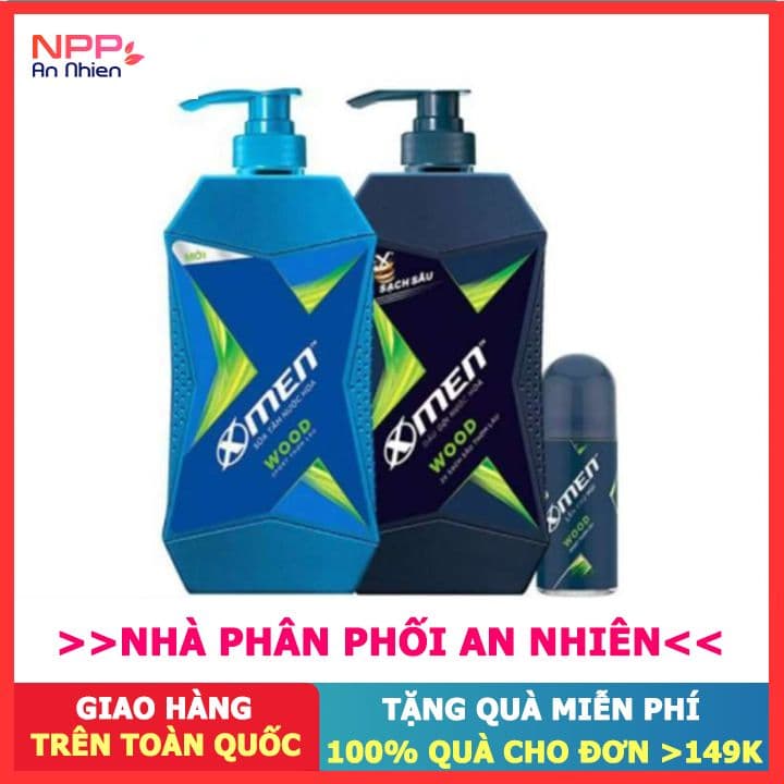 Combo Dầu Gội và Sữa Tắm X Men Nước hoa Wood 650G kèm Lăn khử mùi 50ml- NPP AN NHIÊN