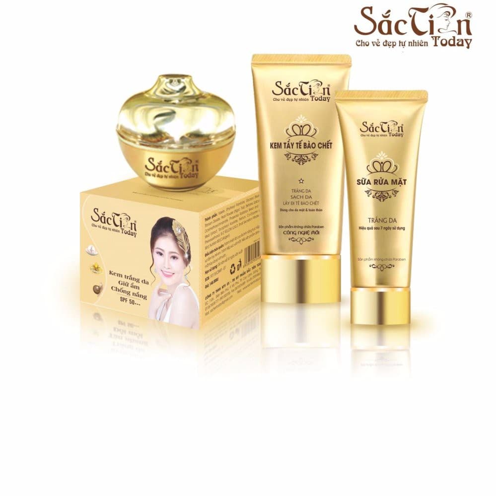 Combo Kem trắng da giữ ẩm chống nắng 8g - 18g - 25g - 30g  và Tẩy tế bào chết 120ml và Sữa rửa mặt 100ml Sắc Tiên Today
