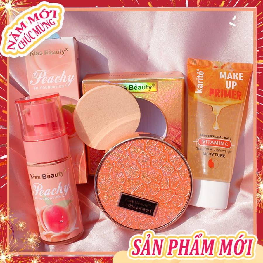 【Kiss Belle Shop】 Bộ kem nền dạng lỏng 3 món(Kem cách ly Trong suốt+kem BB+Phấn trang điểm)