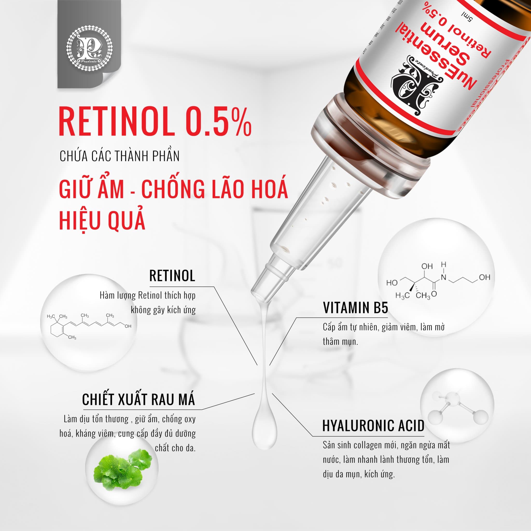 NuWhite NuEssential Serum Retinol 0.5% Vitamin B 1% Mibiti Prudente Trẻ Hóa Da Tăng Sinh Collagen chính hãng