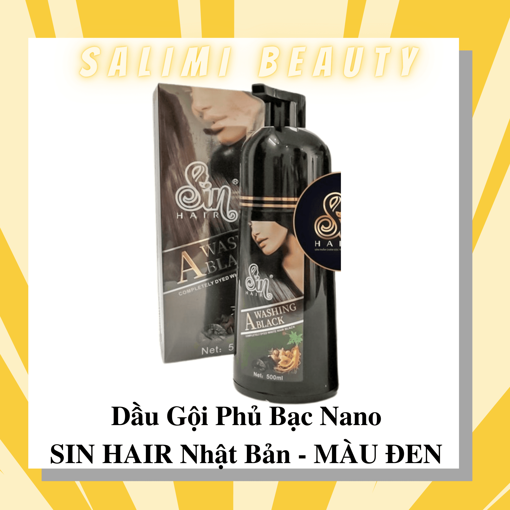 [MÀU ĐEN] Dầu Gội Nhuộm Tóc SIN HAIR Nhật Bản - Chiết Xuất Thảo Dược Tự Nhiên Phủ Bạc Nhanh Chóng Cung Cấp Collagen Phục Hồi Tóc Hư Tổn Làm Sạch Da Đầu Ngăn Ngừa Nấm - 500ml - HÀNG CHÍNH HÃNG
