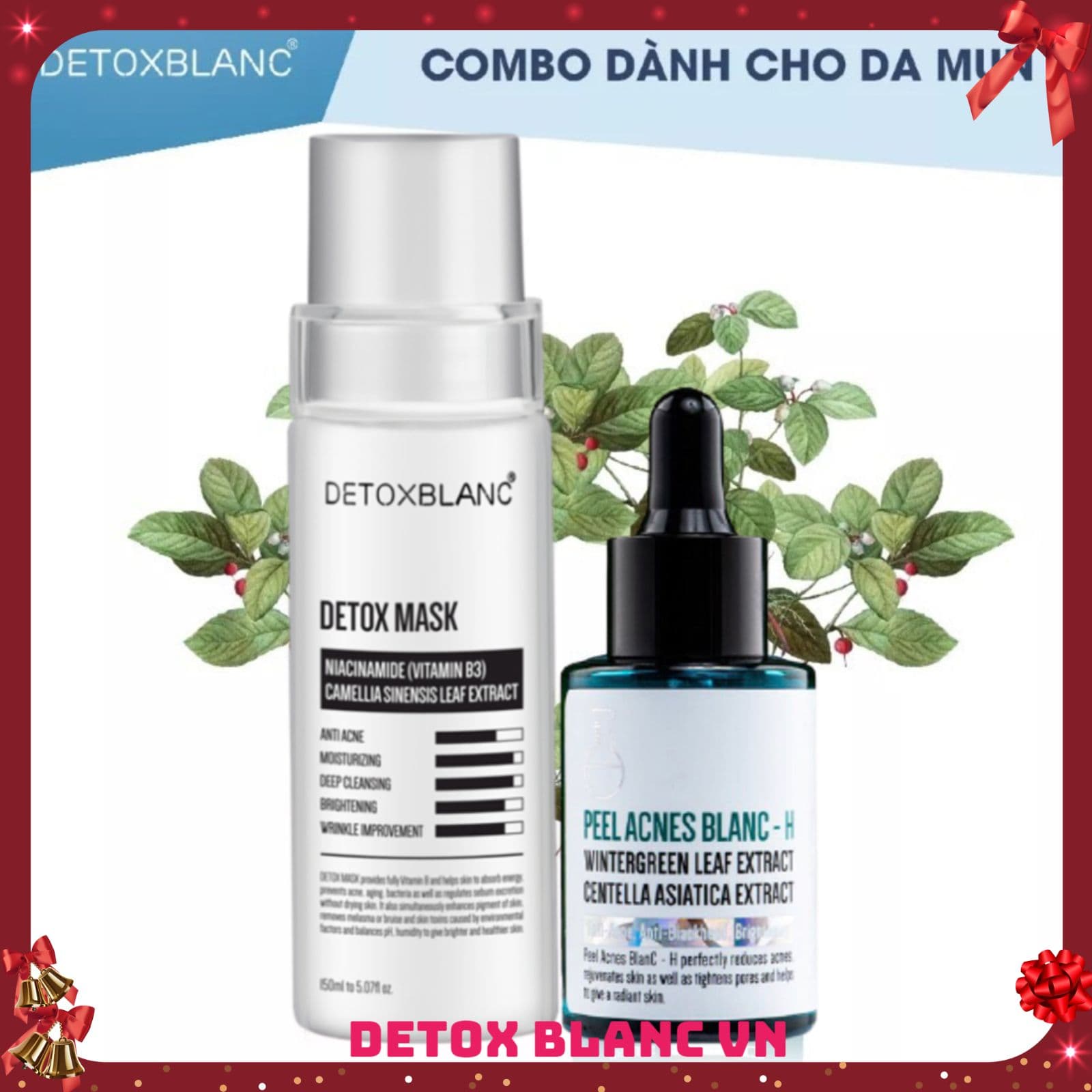 Combo xóa mụn thâm Detox Blanc (Serum Peel H và Detox Mask)