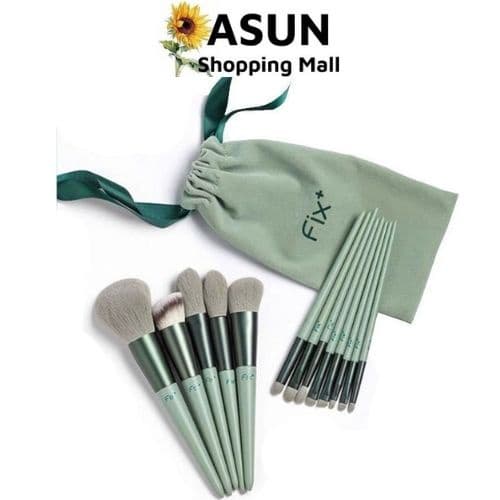 [HCM]Bộ 13 Cọ Trang Điểm Fix+ Chuyên Nghiệp Màu Xanh Lá Cây Kèm Túi Đựng Có Dây Rút