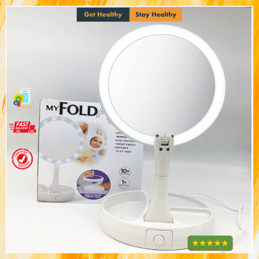 Gương Trang Điểm 2 Mặt Gắn Đèn LED Siêu Sáng Gấp Gọn - LD Mart 188