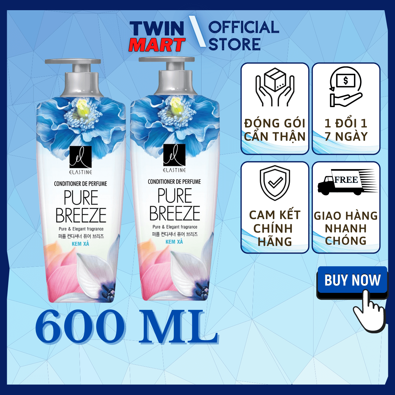 [600ml] DATE XA 2024 TPHCM Kem Xả - Dầu Xả Elastine hương nước hoa 600ml - thương hiệu Hàn Quốc - Pure Breeze