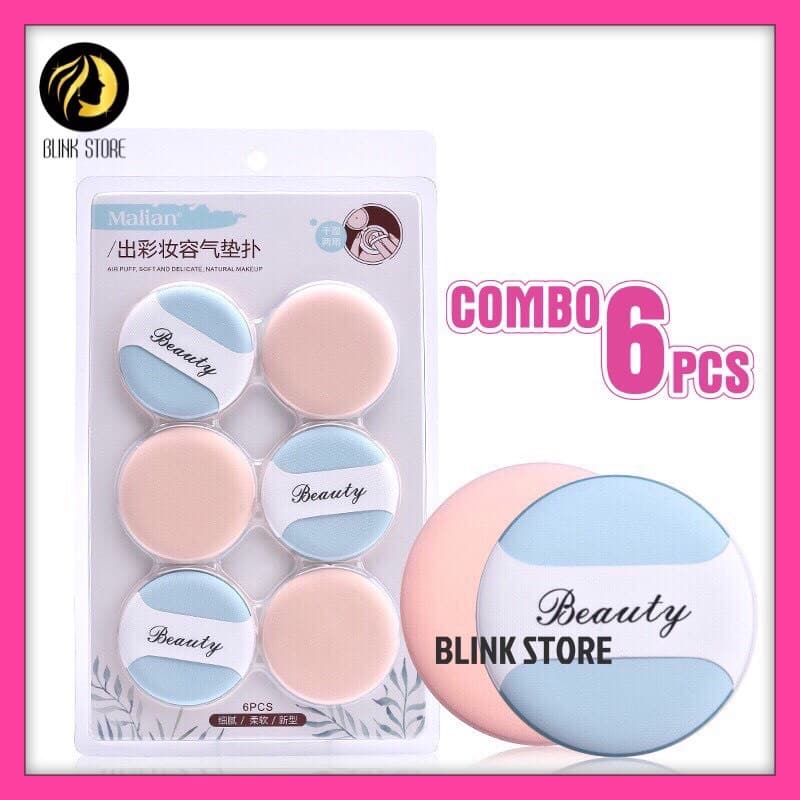 Bộ 6 MIẾNG Bông mút trang điểm đánh phấn cao cấp siêu mềm mịn siêu tiện lợi
