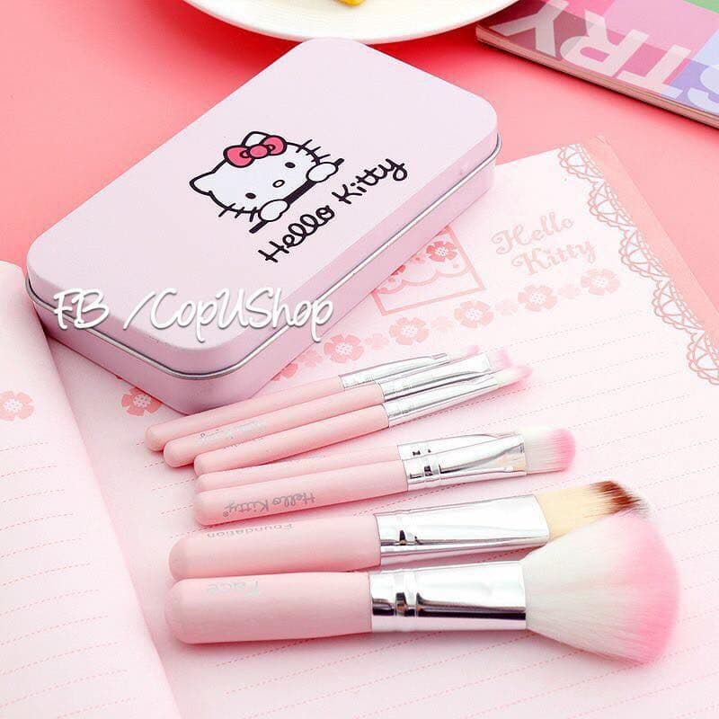 🦄 Bộ Cọ Kitty 7 Cây kèm hộp thiếc cơ bản tiện lợi trang điểm Brusher makeup chính hãng nội địa sỉ tốt