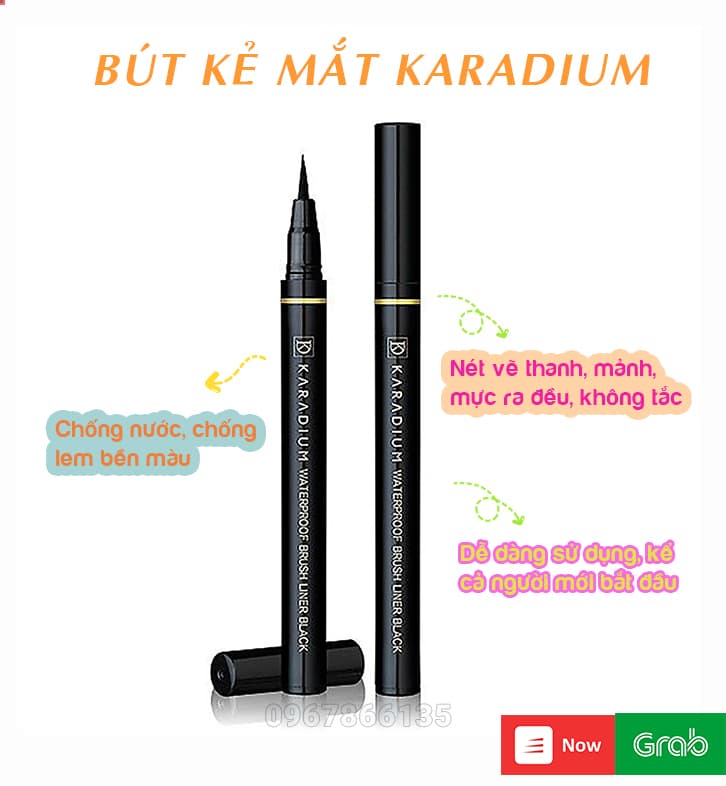 Bút dạ kẻ viền mắt Karadium Waterproof Brush Liner/ Eyeliner Karadium chống thấm nước