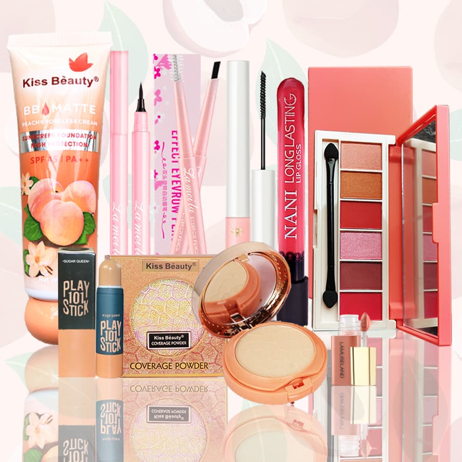 [HCM]【Kiss Belle Shop】 Bộ mỹ phẩm mới nhất 1 bộ gồm 9 món phù hợp với mọi làn da(kem nền + phấn trang điểm + chì kẻ mày + kẻ mắt + mascara + má hồng + Men môi +Đường viền bóng bút trang điểm)