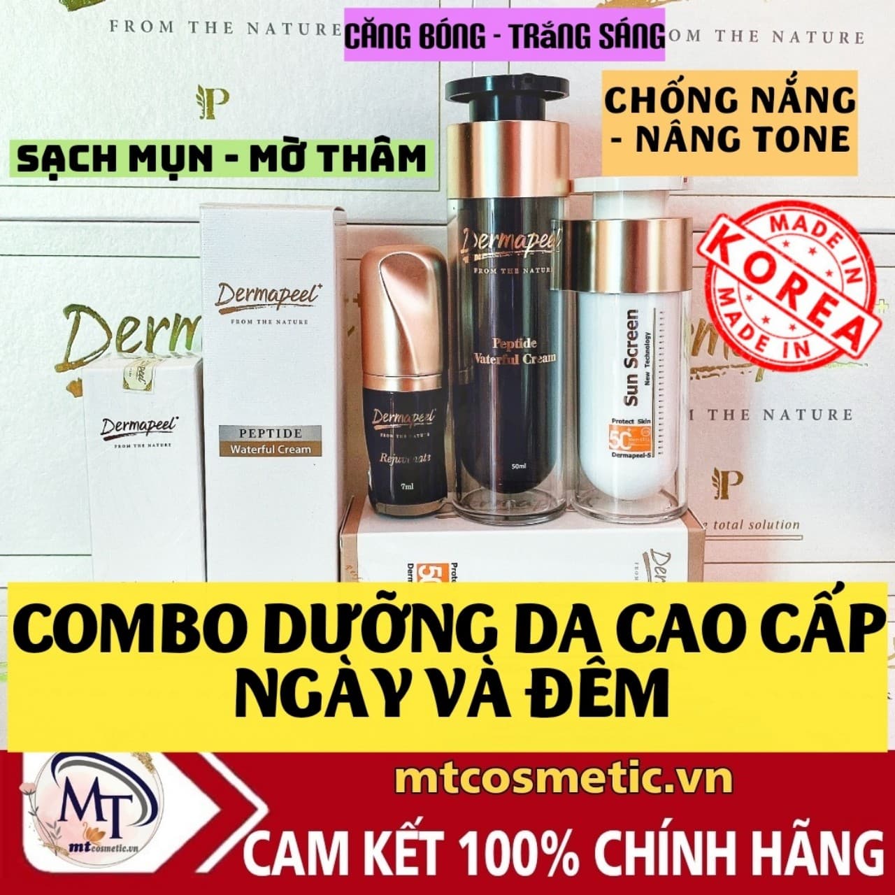 COMBO DERMAPEEL+ DƯỠNG DA TOÀN DIỆN NGÀY VÀ ĐÊM -Sạch mụn - Phục hồi da hư tổn - Da căng bóng trắng sáng - mờ thâm nám