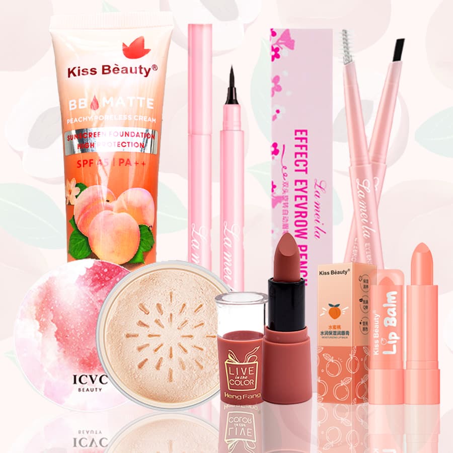 [HCM]【Kiss Belle Shop】 Trọn bộ trang điểm 6 món sành điệu nhìn là mê (kem BB+Kẻ mắt+Chì kẻ mày+Phấn phủ dạng bột+Son môi mờ+Son dưỡng môi màu hồng đào)