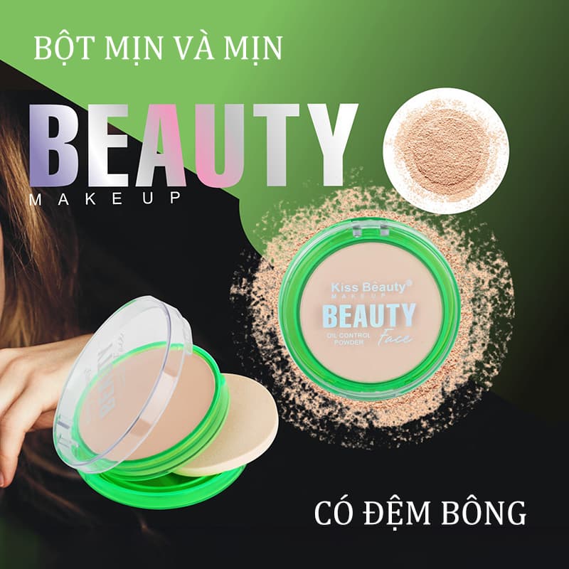 [HCM]【Kiss Belle Shop】Phấn phủ kiềm dầu KISS BEAUTY lâu trôi siêu mịn phấn phủ dạng nén phấn trang điểm nội địa trung 9g