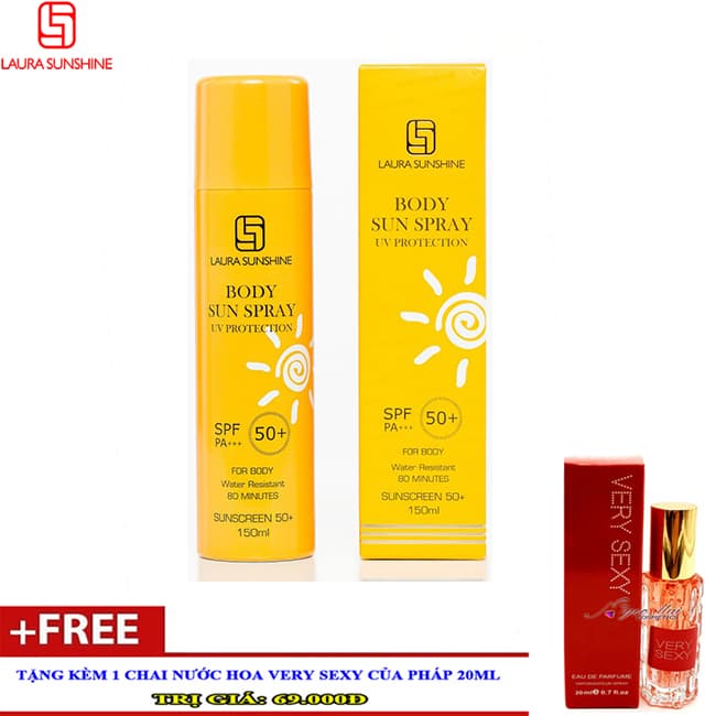 [HCM]Xịt chống nắng toàn thân SPF50+ PA+++ mỹ phẩm Nhật Kim Anh LAURA SUNSHINE - 150ml (tặng nước hoa)