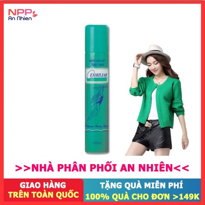 Nước hoa toàn thân Familiar fefume body spray (xanh) 100ml - NPP AN NHIÊN