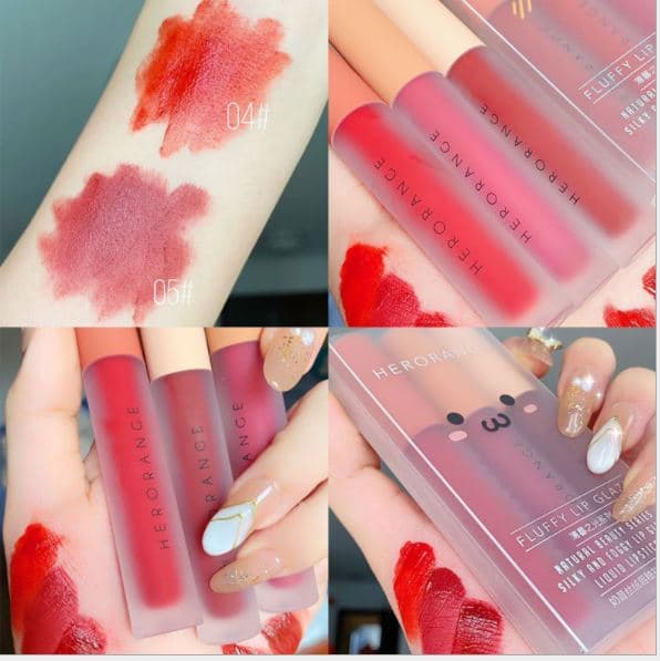Set 3 Cây Son Kem Lì Herorange Fluffy Lip Glaze Chất Mềm Và Mịn Môi Lên Màu Cực Chuẩn (SIÊU HOT)