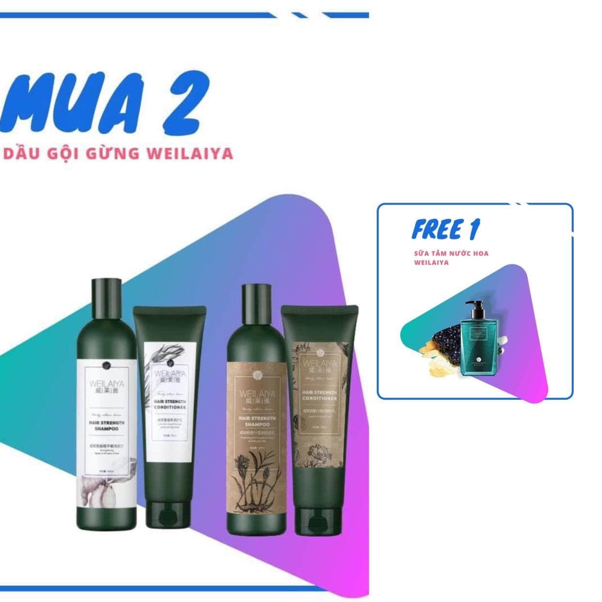 Combo 2 cặp Dầu gội xả gừng Weilaiya - Tặng 1 sữa tắm trứng cá tầm Weilaiya
