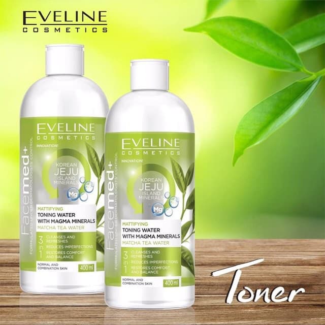 Nước hoa hồng kiềm dầu với khoáng chất Magma Matcha Tea Water Eveline 400ml