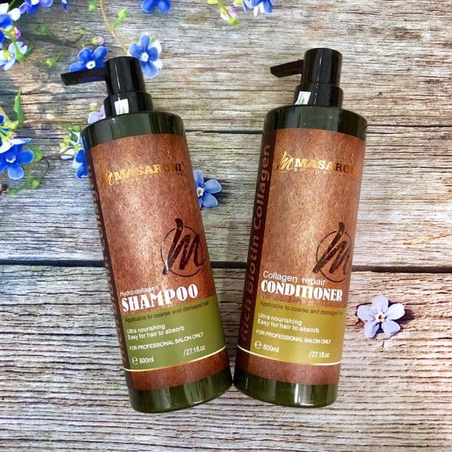 Bộ dầu gội xả phục hồi siêu mượt tóc Masaroni Rich Biotin Collagen 800ml x2