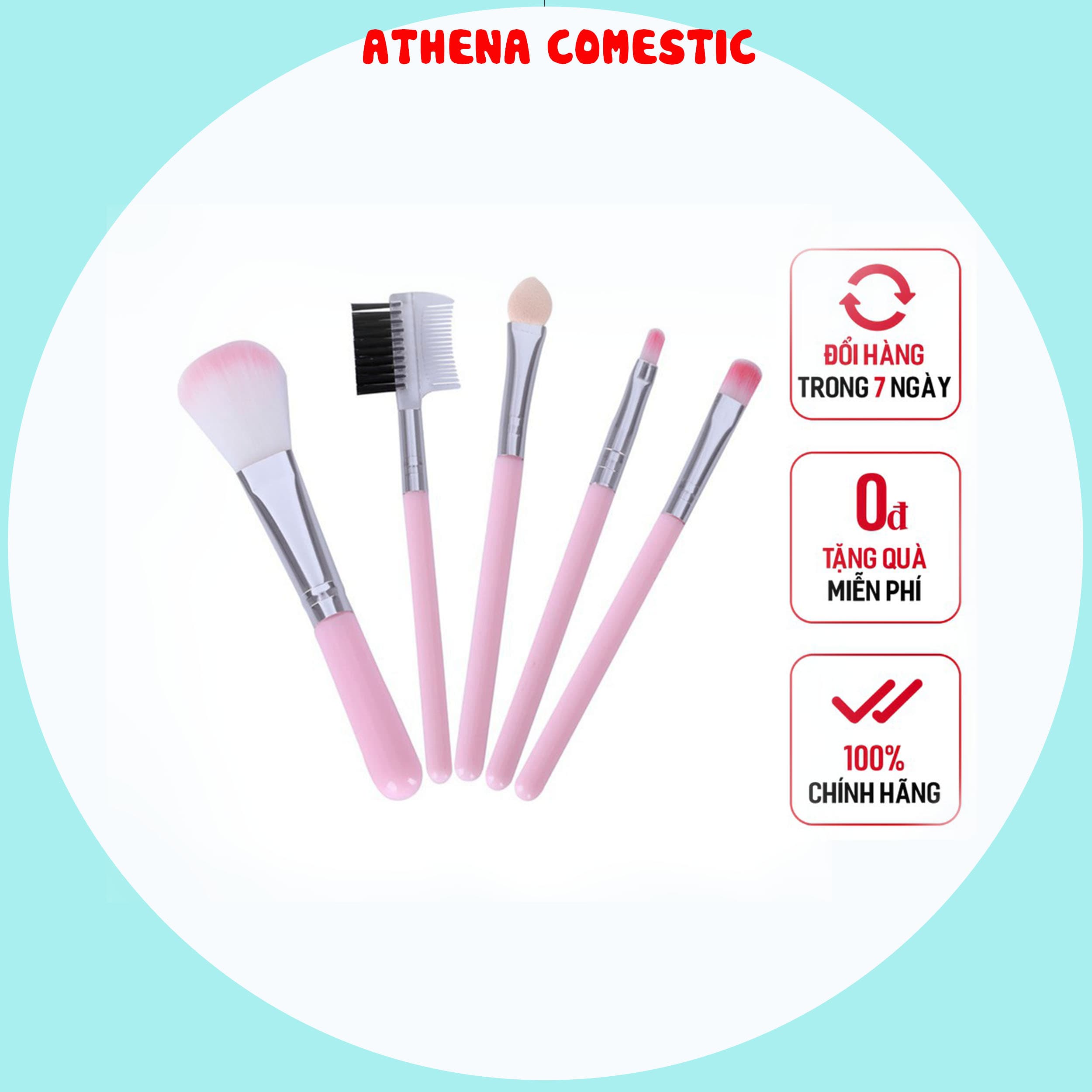 Bộ Cọ Trang Điểm 5 Món Tiện Lợi Màu Hồng - Athena