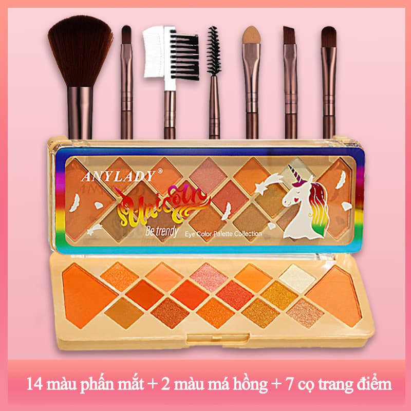 [HCM][Peachy Sis] Bộ trang điểm phấn mắt: 14 màu phấn mắt + 2 màu má hồng + 1 cọ má hồng + 3 cọ kẻ mày + 3 cọ tán bầu mắt