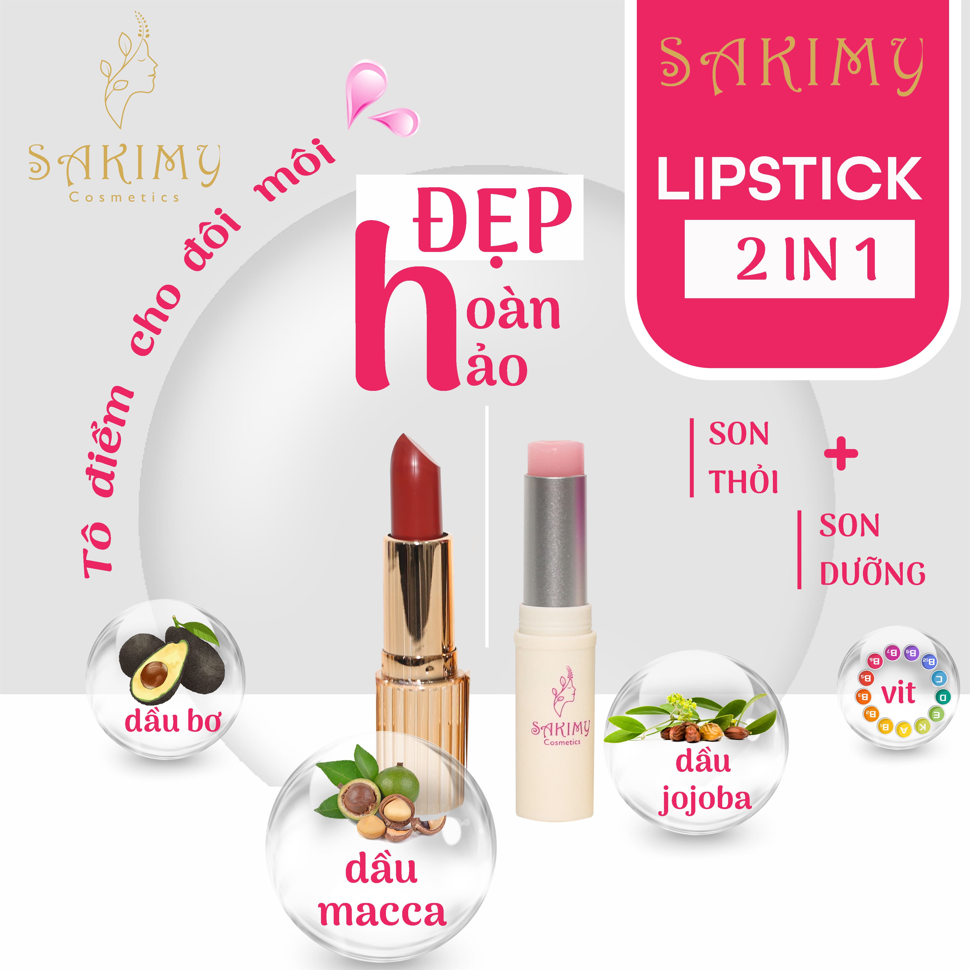 SÉT Son Thỏi + Son Dưỡng Sakimy giúp đôi môi mềm mịn quyến rũ + quà tặng ngẫu nhiên.