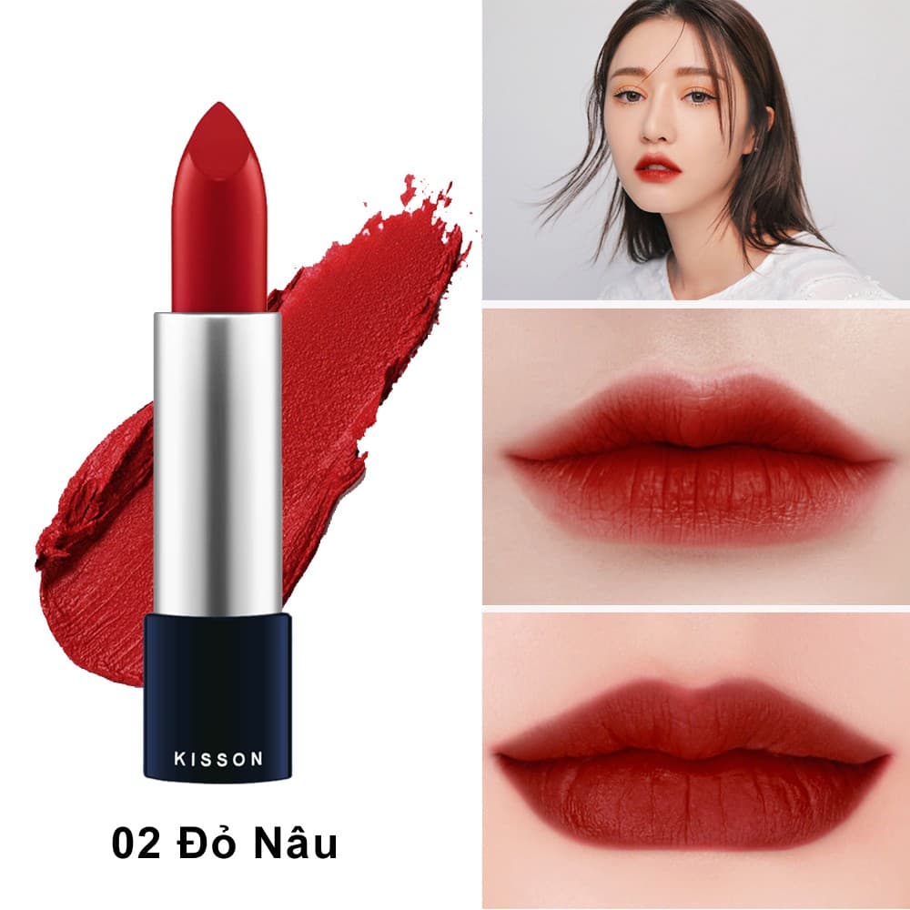 Son thỏi siêu lì mịn mượt KISSON matte lipstick chất lượng cao 3.5g không bóng dầu tạo nên vẻ đẹp tự nhiên - Guty Mart