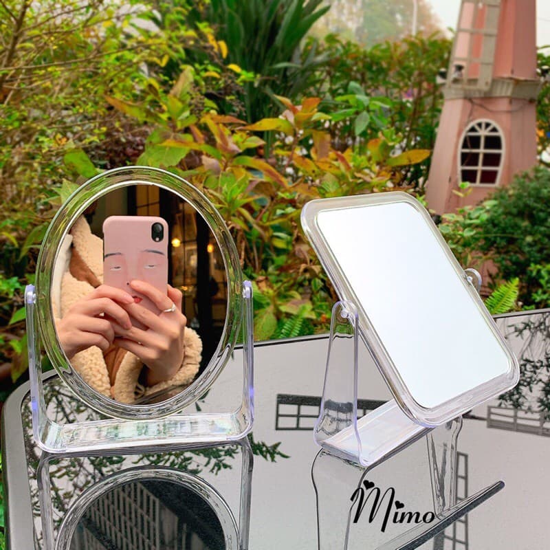 Gương trang điểm để bàn trong suốt 2 mặt gương xoay 360 độ thiết kế sang chảnh phong cách Hàn Quốc MimomartHN