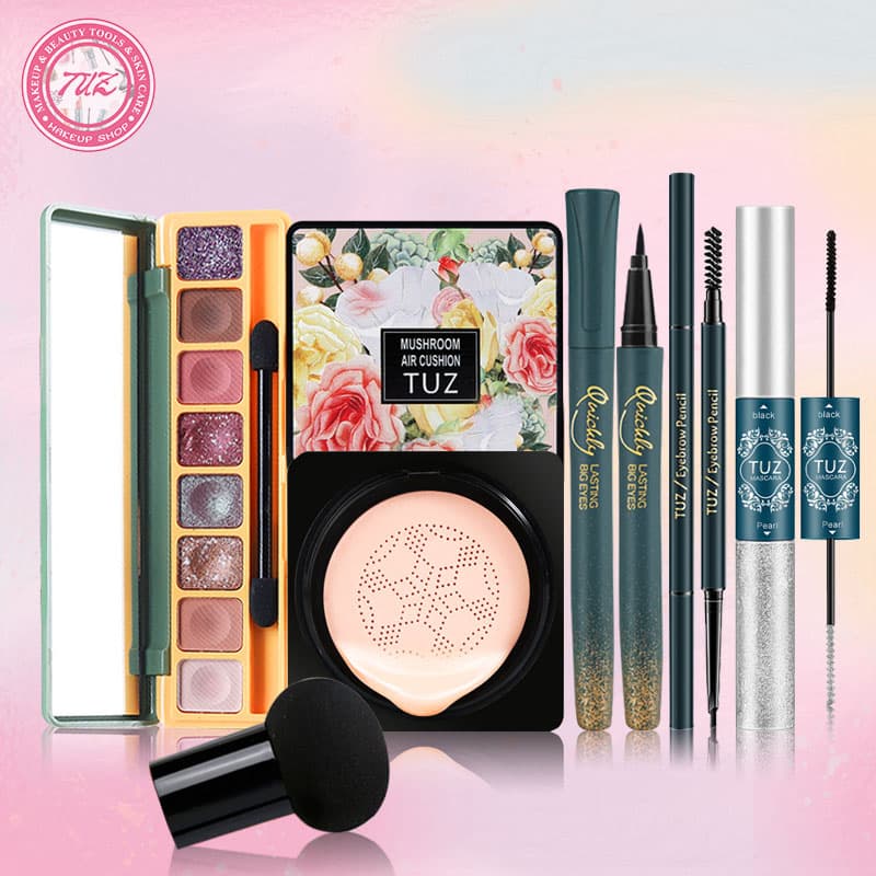 [HCM]TUZ-5 món trang điểm cơ bản-BB air cushion+Bảng phấn mắt 8 màu+Chì kẻ mày không thấm nước +Kẻ mắt không thấm nước +Mascara hai đầu (đen + bạc lấp lánh)