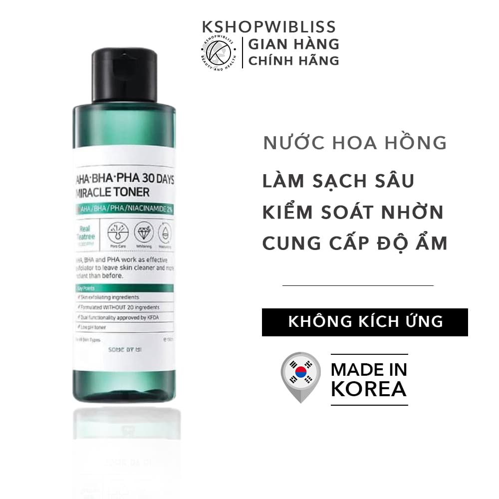 Nước hoa hồng dành cho da mụn some by mi AHA-BHA-PHA 30 Days Miracle Toner 150ml