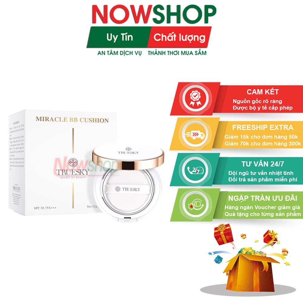 [HCM]Phấn nước che khuyết điểm mỏng mịn che phủ tốt lâu trôi tông sáng dưỡng trắng da - Miracle BB Cushion SPF 30/PA +++ 15g