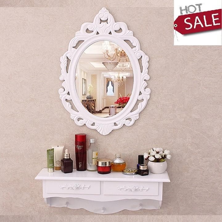 Kệ gương trang điểm treo tường - Gương trang điểm treo tường kèm kệ 9363