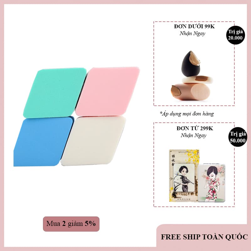 Mút trang điểm hình thoi chất liệu mềm mại  Bông trang điểm Dụng cụ trang điểm (1 bông) (2 bông) (KHUYẾN MÃI 3 NGÀY) màu ngẫu nhiên