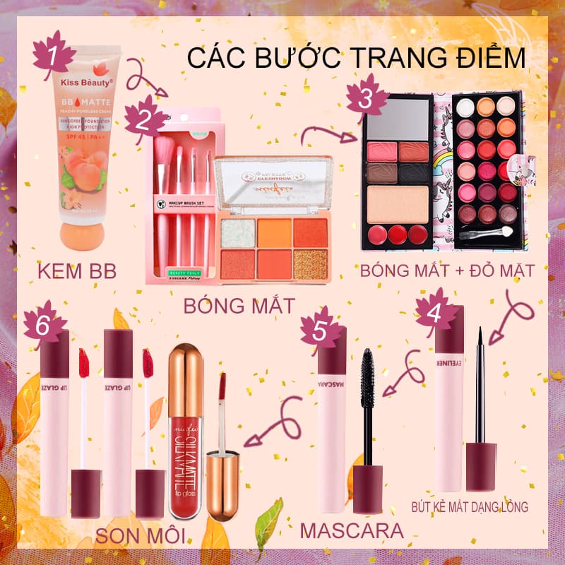 [HCM]【Urbeauty Mall】Trọn bộ mỹ phẩm Chuẩn cho nàng chuyên nghiệp-Kiss Beauty Bộ 6 cái Bộ trang điểm