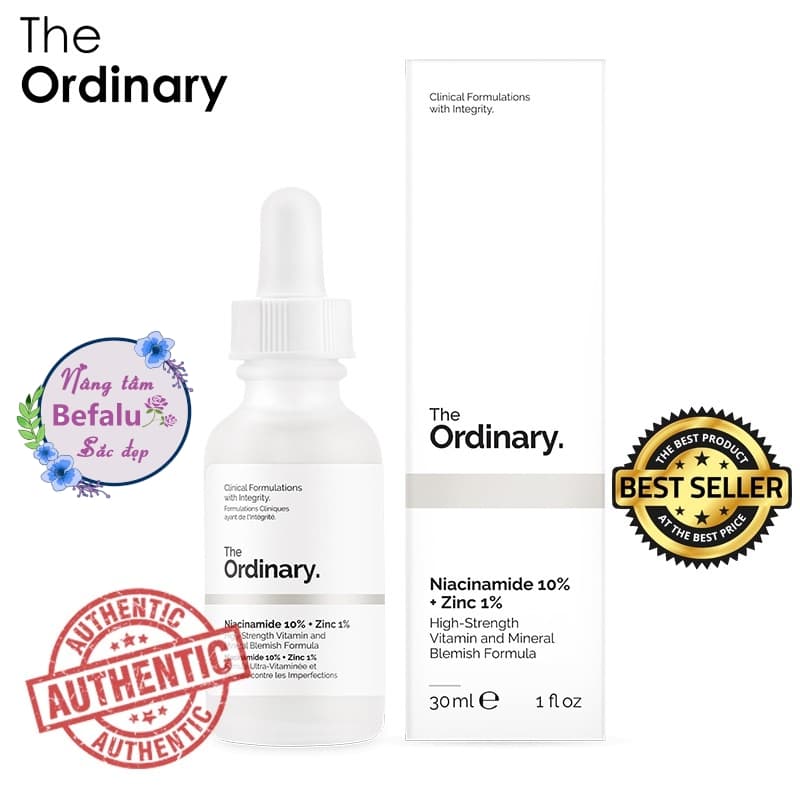 Serum cho da mụn giảm thâm cân bằng nhờn The Ordinary Niacinamide 10% + Zinc 1% Hộp 30ml