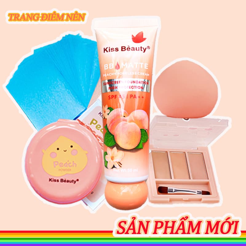 [HCM][Peachy sis] Bộ trang điểm cơ bản gồm 5 món(Kem BB+3 màu che khuyết điểm+phấn trang điểm+50 tờ giấy thấm dầu+Mút tán) Không thấm nước chống nắng chống mồ hôi