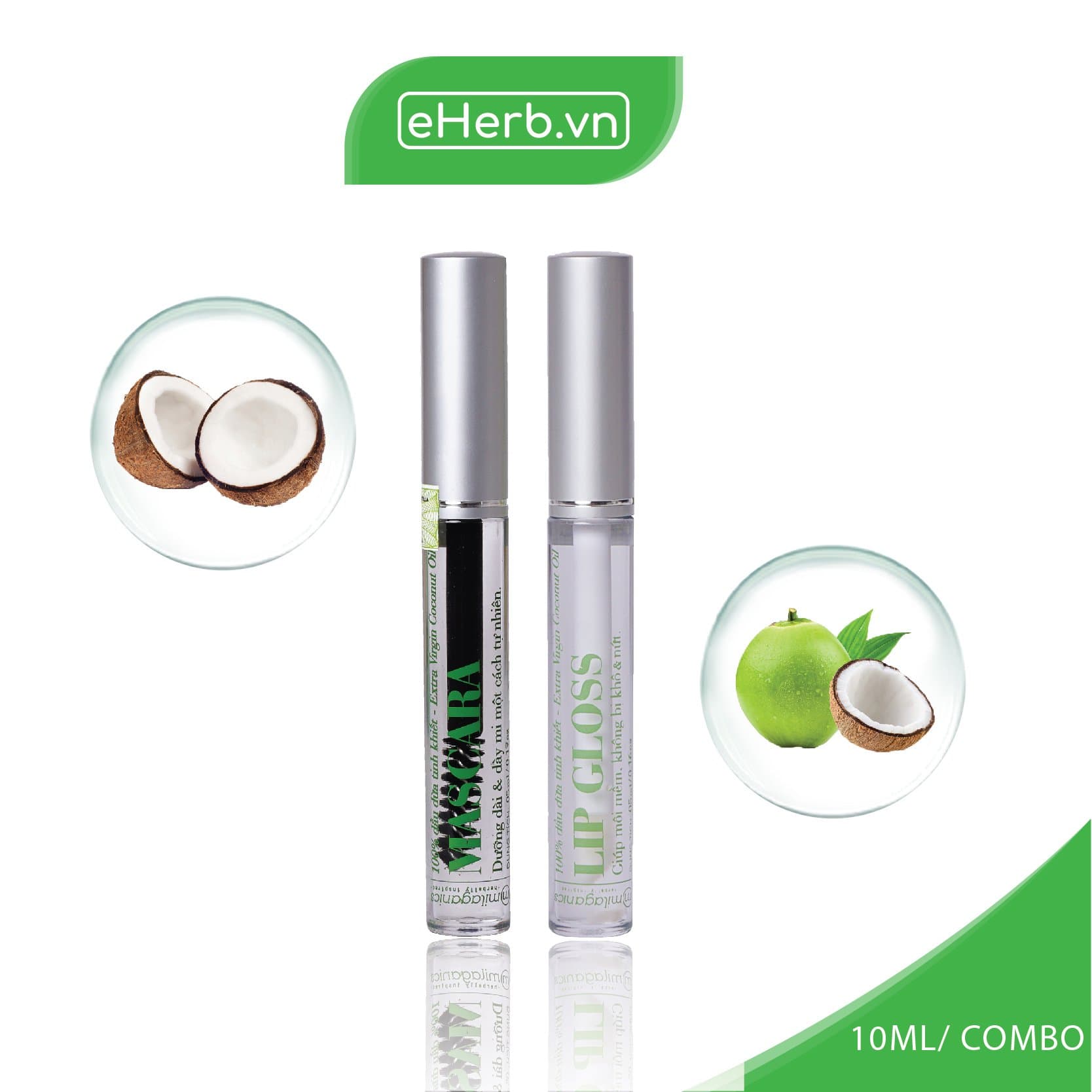 Combo Dưỡng Môi & Mi Mascara Dầu Dừa & Tinh Chất Dưỡng Môi Dầu Dừa MILAGANICS 5ml/ Cây