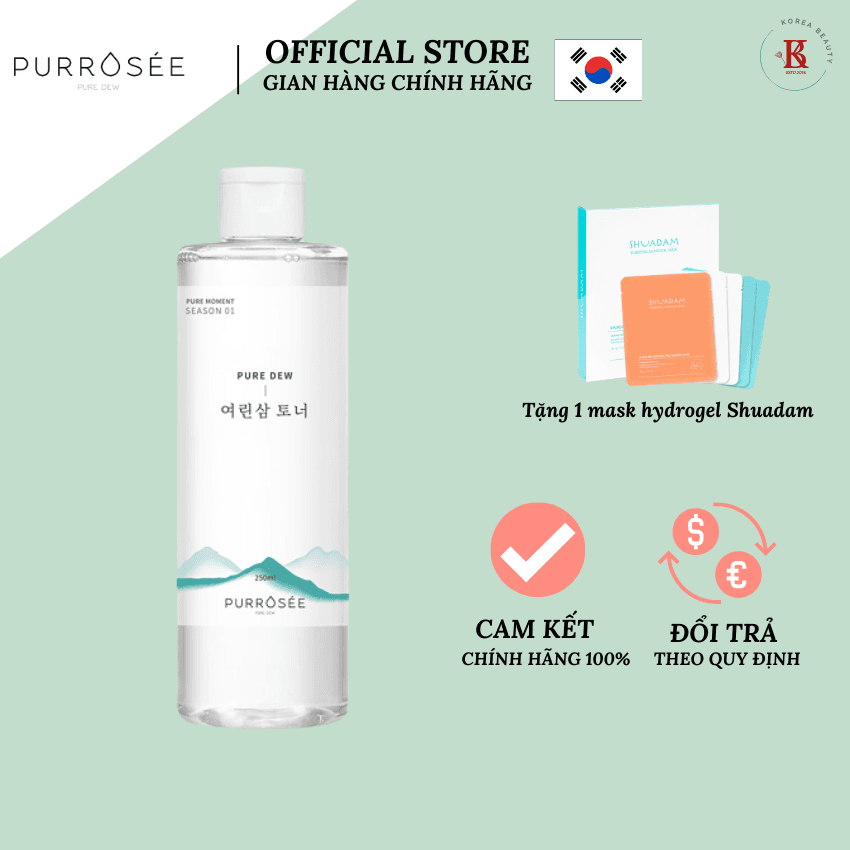 [Tế Bào Gốc] Toner Tinh Chất Nhân Sâm Núi Purrosee Pure Dew 250ml Nước Hoa Hồng Dưỡng Ẩm Dịu Da