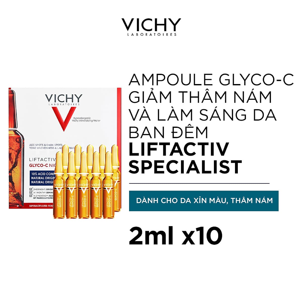 [HCM]Vichy - Tinh Chất Cô Đặc Liftactiv Specialist Ampoule Glyco-C Giúp Dưỡng Sáng Da Mờ Thâm Nám Ban Đêm 2ml x 10
