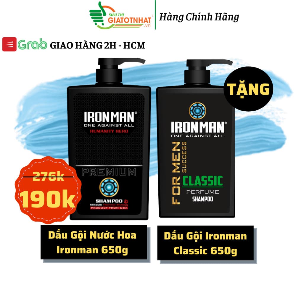 [HCM]Dầu gội nước hoa nam thơm lâu Ironman Humanity Hero 650g + Dầu gội hương nước hoa Formen classic 650g
