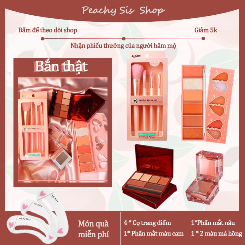 [HCM][Peachy Sis] Bộ mỹ phẩm trang điểm 4 món - Bộ phấn mắt má hồng (Bộ cọ trang điểm 4 món + phấn mắt/Phấn má hồng( 6 màu)+ 6 màu phấn mắt + 2 màu má hồng dạng kem)