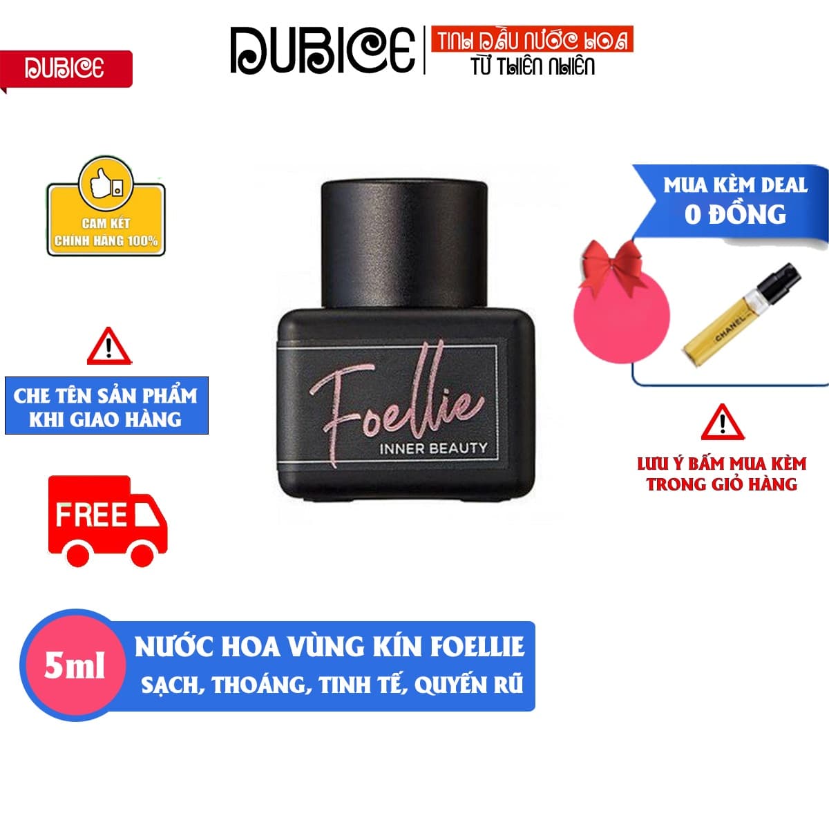 Nước hoa vùng kín Foellie Màu Đen Cao Cấp Mùi Thơm Chuẩn Độ lưu Hương Cực Tốt - Nước hoa cô bé bím Foellie