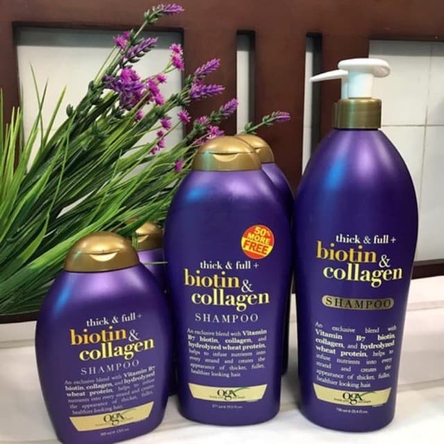 Dầu gội và xả ngăn rụng tóc Biotin & Collagen màu tím Mỹ 385ml và 577ml và 750ml