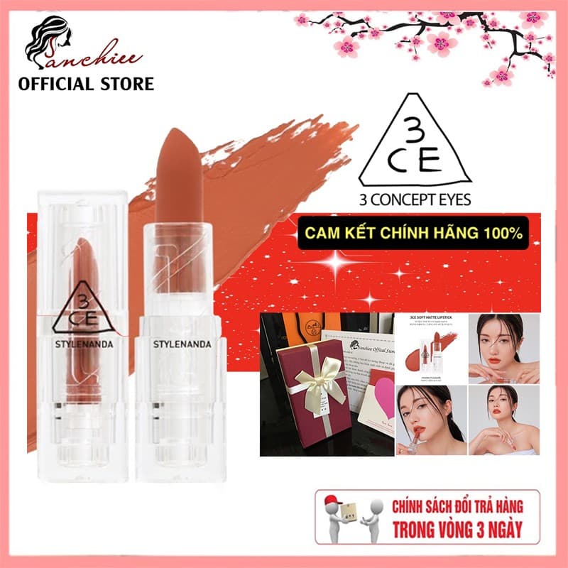 [́ ̃] Son Thỏi PHIÊN BẢN GIỚI HẠN 3CE CLEAR LAYER EDITION Lên Màu Siêu Chuẩn 3CE Soft Matte Lipstick