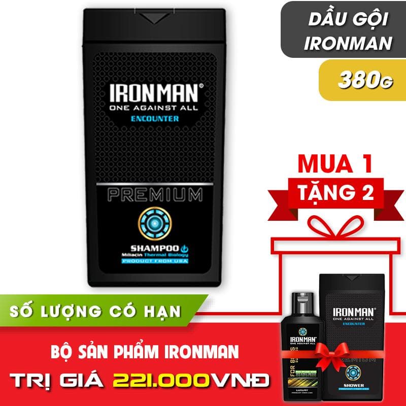 [HCM]Dầu gội nam hương nước hoa thơm lâu Ironman Encounter 380g Tặng sữa tắm nhiệt Ironman Encounter 380g và dung dịch vệ sinh nam tinh chất thảo dược 120g