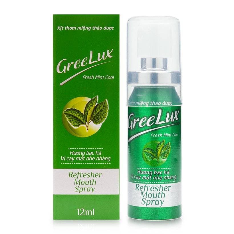 Xịt thơm miệng thảo dược Greelux Fresh Mint Cool 12ml hiệu quả tức thì duy trì nhiều giờ giúp cho hơi thở thơm mát cực kì an toàn khi nuốt