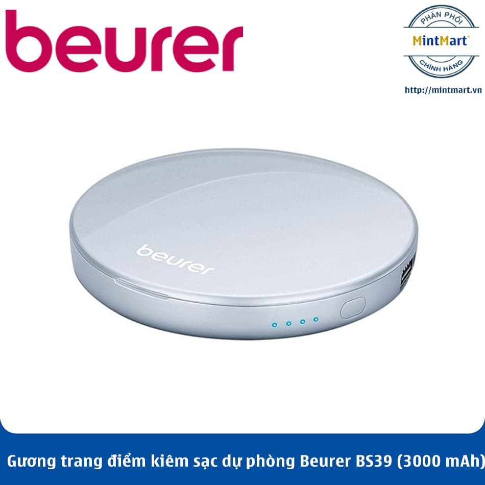 Gương trang điểm cầm tay kiêm sạc dự phòng Beurer BS39 (3000 mAh) - Hàng Chính Hãng